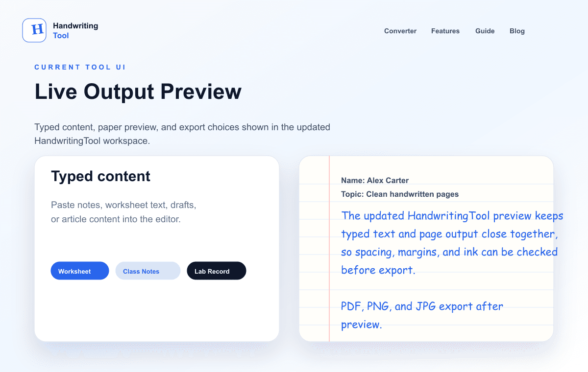 HandwritingTool text input and real-time handwritten page preview