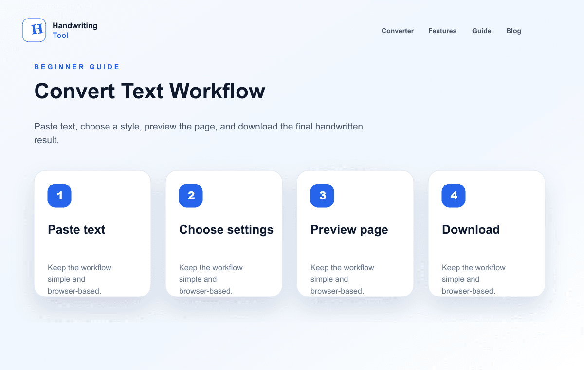 HandwritingTool text-to-handwriting converter workflow