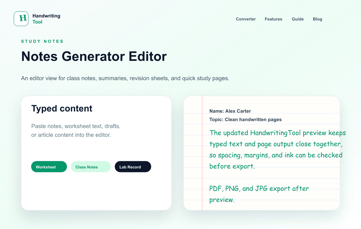 HandwritingTool notes editor with text and page controls
