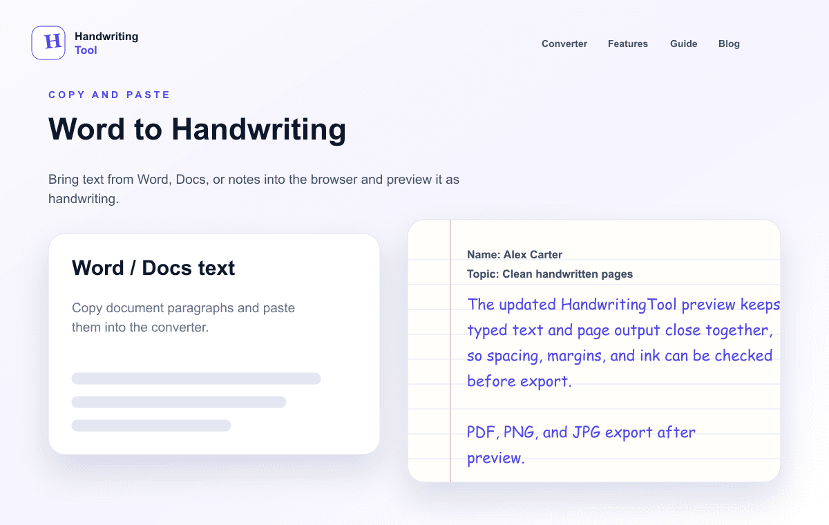 HandwritingTool Word to handwriting import workflow
