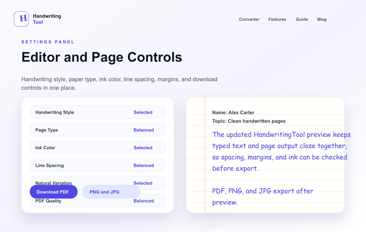 HandwritingTool editor controls