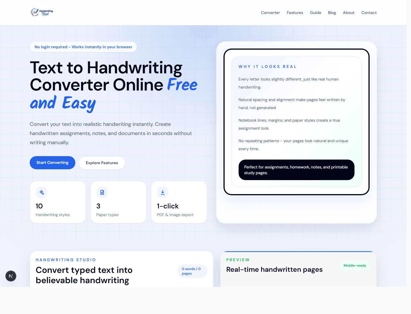 HandwritingTool homepage preview