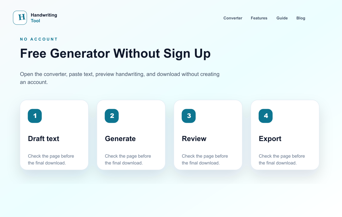 HandwritingTool free handwriting generator without sign up preview