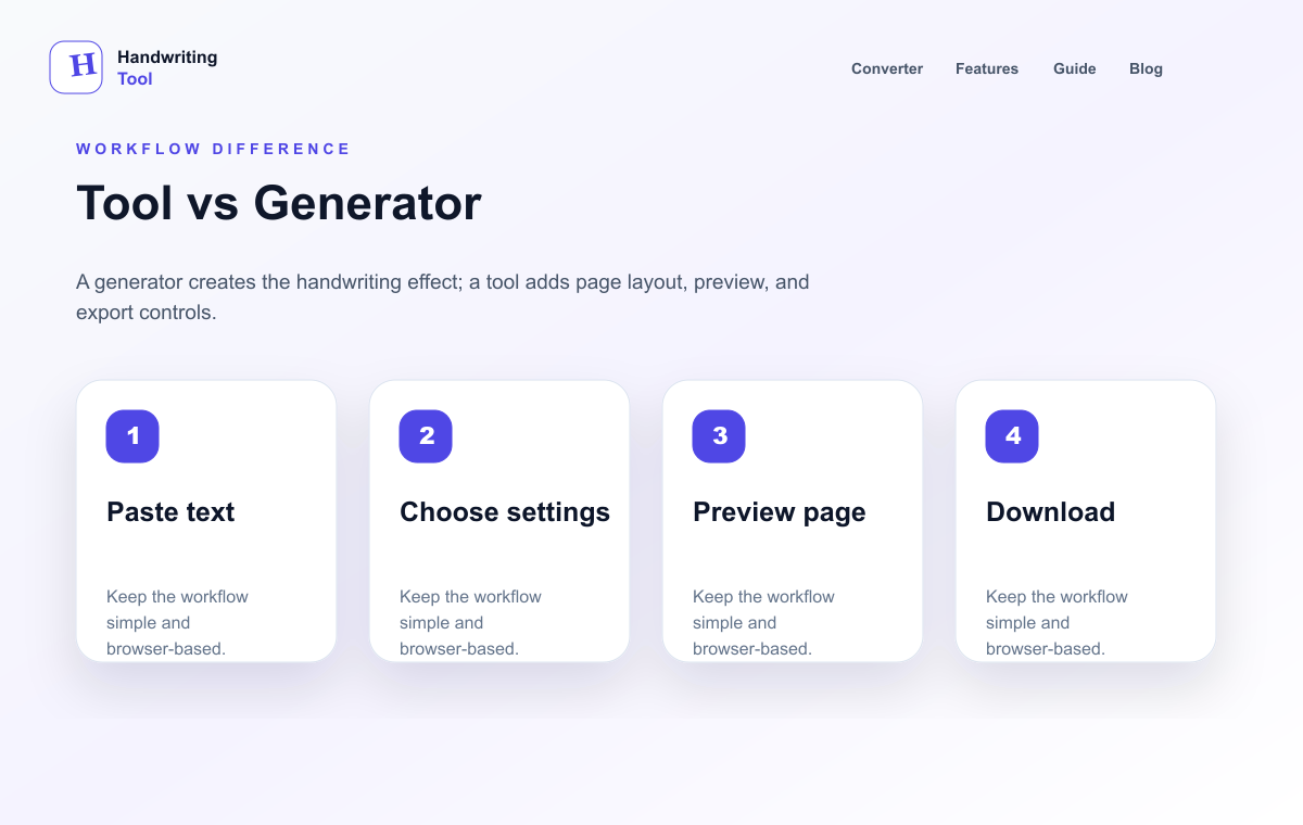 HandwritingTool tool vs generator workflow comparison