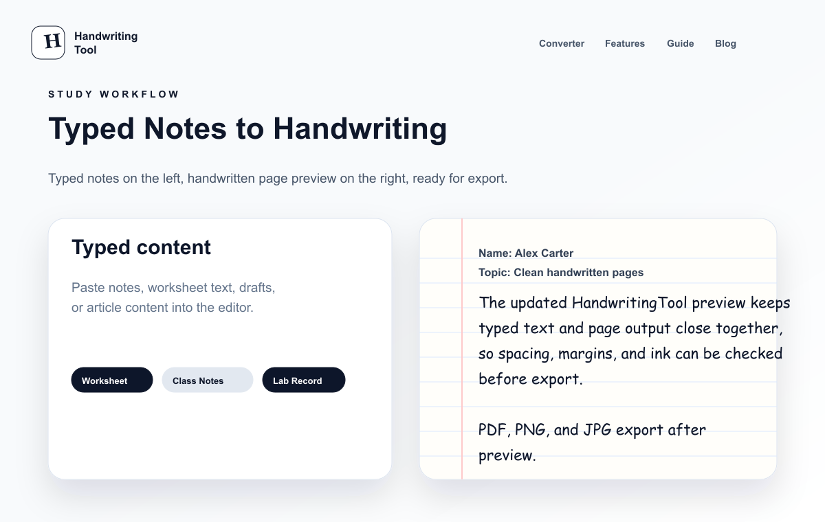 HandwritingTool typed notes to handwriting preview
